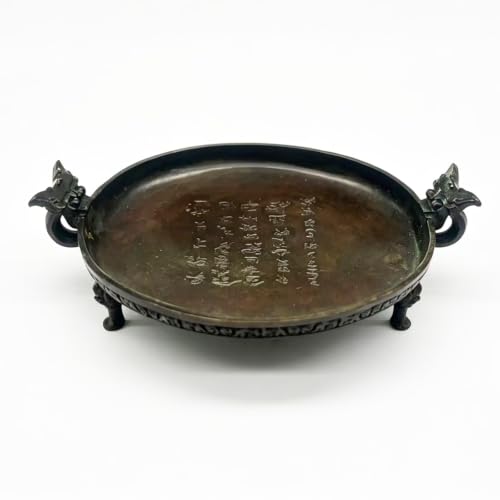 Antique Brass Decoration Tray, Mini Vintage Jewelry Trays Pillar Candle Pedestal Dish Holder Ideal for Rings,Display Risers Decor Trinkets and Small Artwork