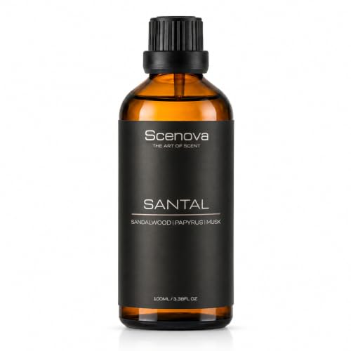 Santal Diffuser Oil, Sandalwood, Papyrus, Cardamom, Max Concentration, 100ml 3.4 Fl Oz. Aromatherapy, IFRA Certified. Non GMO, Child and Pet Safe.