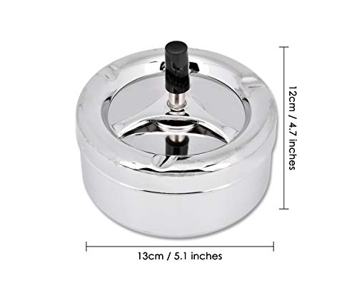Round Push Down Ashtray with Spinning Tray Metal Cigarette Ash Tray Large 5.2 Inches Home Ashtray for Indoor and Outside Patio (Silver) - color: Silver