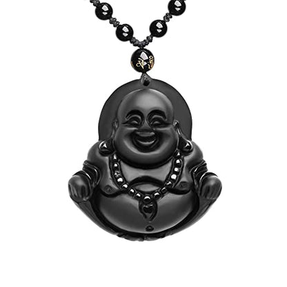 ASGIFT Black Obsidian Necklace Lucky Amulet Protection Pendant with Extended Bead Chain Healing Crystal Stone Talisman Necklaces Jewelry - color: MaitreyaC