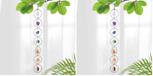 7 Chakra Wall Hanging Decor - Natural Raw Crystal Gemstone for Healing, Chakra Balancing, Meditation Gifts, Indoor Outdoor Spiritual Home Decoration (Silver Round) (Pack of 2) - color: Silver, size: Crystal Stone (Pack of 2)