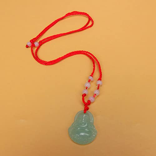 FORUBUS Green Jade Buddha Circle Red String Pendant Necklace - Chinese Traditional Amulet for Luck and Protection - color: A light green buddha+circle