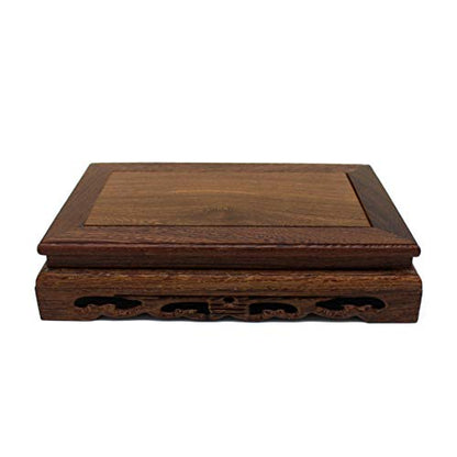 CVHOMEDECO. Primitives Rustic Rosewood Rectangle Display Stand Vase Pot Base Fishbowl Pedestal Stand. (9-1/2 Inch) - size: 9-1/2"L