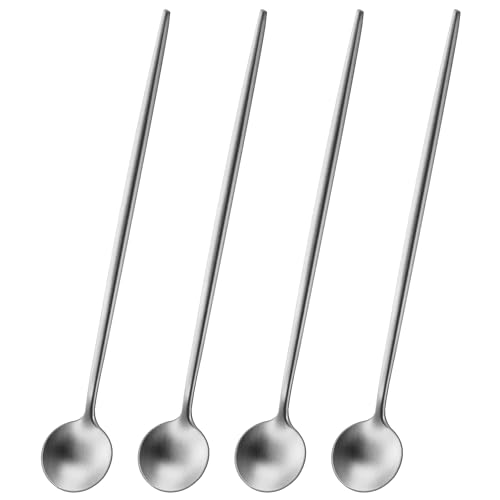 DEHOV 7.95 Inches SS18/10 Long Handle Iced Tea Spoons,Set Of 4 Satin Finishing Stainless Steel Long Spoons For Stirring Cocktail,Ice Cream,Milk,Iced Teaspoons Set - color: Silver, size: 7.95 Inch
