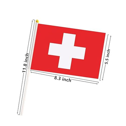 50 Pack Switzerland Swiss on Stick Flags,Small Mini Hand Held Switzerland Swiss Flags 5.5x8.3 Inch, Grand Opening, Carnival,Party Events Celebration - color: Switzerland