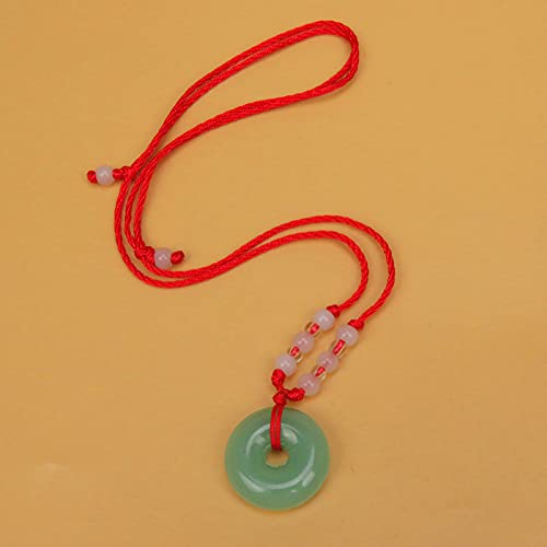 FORUBUS Green Jade Buddha Circle Red String Pendant Necklace - Chinese Traditional Amulet for Luck and Protection - color: A light green buddha+circle