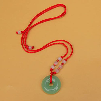 FORUBUS Green Jade Buddha Circle Red String Pendant Necklace - Chinese Traditional Amulet for Luck and Protection - color: A light green buddha+circle