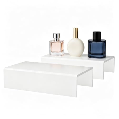 Sezanrpt White Acrylic Shelf Riser 8x4.3x2 Inch pack of 2, Display Shelf 12” for Shoes, Glasses, Plants, Home Decors, Perfume, 8x4.3x2 Inch - color: White, size: 8x4.3x2 Inch