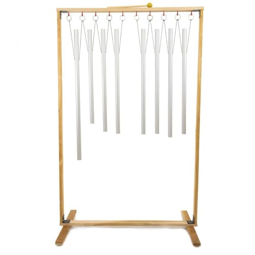 Set of 8 Fibonacci Tuned Healing Chimes with Framed Wood Stand Includes 8 Chimes, Stand, & Mallet/Clean Tones/Great for Spiritual & Sound Healing