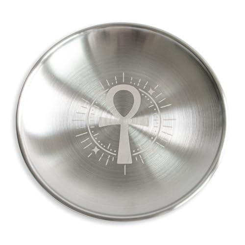 Offering Bowl Prayer Ritual Plate Great for Wicca, Altar use, Ritual use, Incense Burner, smudging Bowl, Decoration (Silver Ankh) - color: Silver Ankh