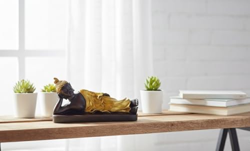 Reclining Buddha Statue - Sleeping Nirvana Meditation Sculpture - Thai Buddhist Figurine - Feng Shui Home Decor - Small Resin 5.5 Inches (Gold Brown) - color: Gold Brown