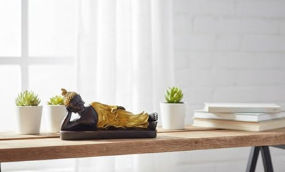 Reclining Buddha Statue - Sleeping Nirvana Meditation Sculpture - Thai Buddhist Figurine - Feng Shui Home Decor - Small Resin 5.5 Inches (Gold Brown) - color: Gold Brown