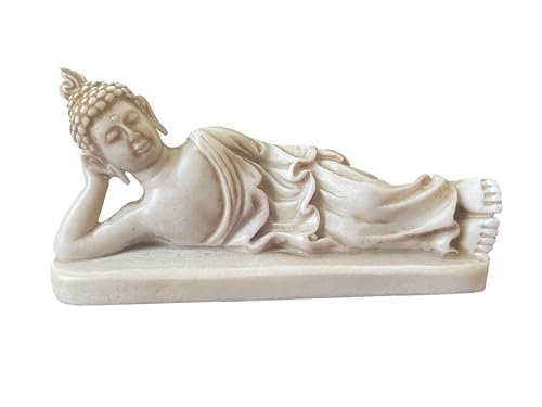 Reclining Buddha Statue - Sleeping Nirvana Meditation Sculpture - Thai Buddhist Figurine - Feng Shui Home Decor - Small Resin 5.5 Inches (Cream White) - color: Cream White