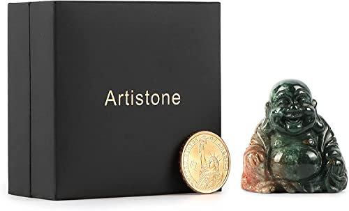 Artistone Crystals 2.0 inch Hand Carved Ocean Jasper Maitreya Buddha Figurine Healing Crystal Gemstone Seated Lucky Buddha Pocket Stone Home Decoration - color: Ocean Jasper
