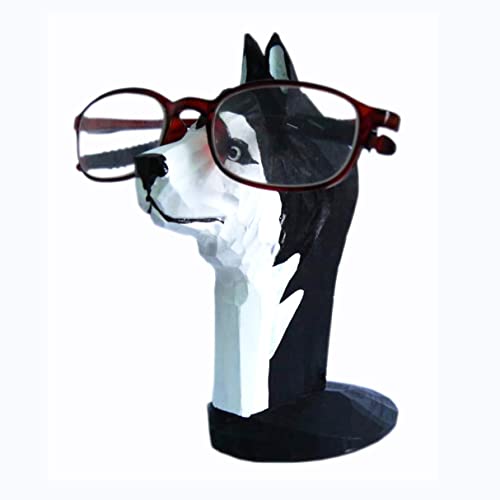 Red Dollar Handmade Wood Carved Animal Eyeglass Holder, Cute Sunglasses Display Stand, Nightstand Home Office Desk Decor, Christmas Holiday New Year Business Gift for Men Women Adults (Husky) - color: Husky