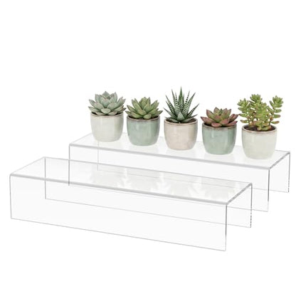 Acrylic Shelf Riser 15x4.7x3 pack of 2, Desktop Rectangular Acrylic Tray Pedestal Stand for Home Décor, Figures, Manga or Other Collectibles, 15x4.7x3 Inch - size: 15x4.7x3 Inch