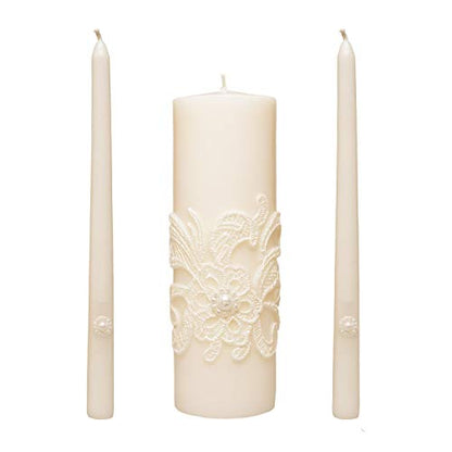 Hosley 11.5-Inch Wedding Unity Candle Set – Cream Pillar & 2 Taper Candles for Ceremony, Special Events, Emergency Kit, Reiki Spa Meditation - color: Cream