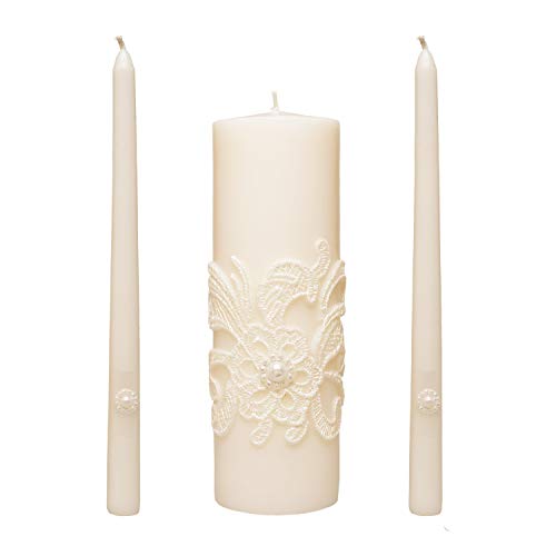 Hosley 11.5-Inch Wedding Unity Candle Set – Cream Pillar & 2 Taper Candles for Ceremony, Special Events, Emergency Kit, Reiki Spa Meditation - color: Cream