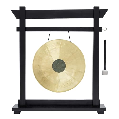 14" Gongs on Black Moksha Joe Stand - Includes Gong, Mallet, & Stand/Small Traditional Chinese Gong/Black Wood w/Matching Mallet/Easy to Assemble/Great for Small Spaces - size: 14" Chocolate Drop Gong