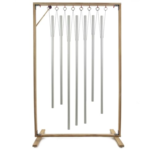 Set of 7 Chakra Tuned Healing Chimes with Framed Wood Stand - Includes 7 Chimes, Stand, & Mallet/Great for Sound Therapy & Chakra Balancing