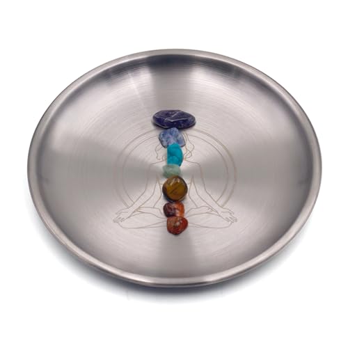 Offering Prayer Ritual Bowl Plate with Chakra Gemstone Great for Altar,Meditation,Incense Sticks, smudging, Candle,Crystal,Jewelry,Yoga Use(Chakra) - style: Chakra