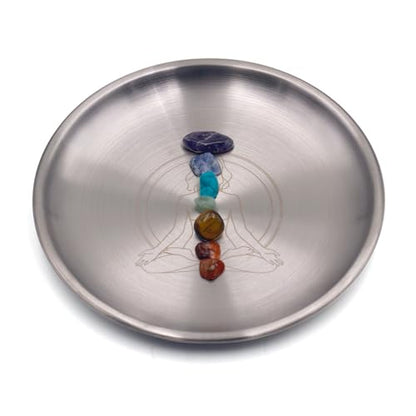 Offering Prayer Ritual Bowl Plate with Chakra Gemstone Great for Altar,Meditation,Incense Sticks, smudging, Candle,Crystal,Jewelry,Yoga Use(Chakra) - style: Chakra