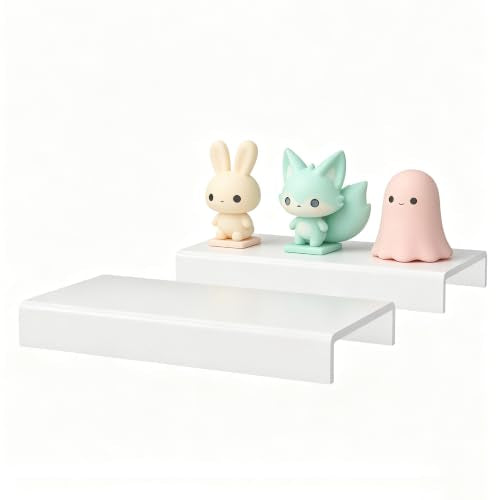 Sezanrpt White Acrylic Shelf Riser 8x3.9x1 Inch pack of 2, Countertop Acrylic Display Storage Organizer for Figure, Cosmetics, Bags, Shoes, Toys, Collectibles, 8x3.9x1 Inch - color: White, size: 8x3.9x1 Inch
