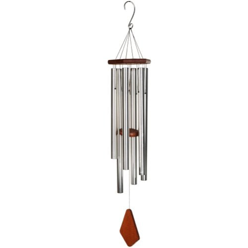 Nature’s Melody Premiere Grande Tunes Wind Chimes – Outdoor Windchime with 6 Tubes Tuned to E Pentatonic Scale, Rustproof Aluminum, Beech Wood & S Hook Hanger for Sympathy, Memorial Gift or Zen Garden - color: Silver, size: 42"