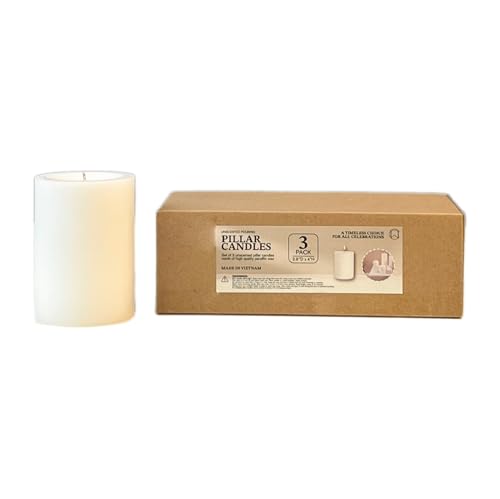 Pillar Candles 2.8x4 Inch 3 Pack Ivory – CW Studio Unscented 45-Hour Long Burn, Smokeless Dripless Premium Wax with Cotton Wick – for Weddings, Events, Home & Rustic Decor - color: Ivory, size: 2.8x4 inches