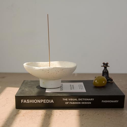 Handmade Rustic Terracotta Incense Holder, Wabi‑sabi Ceramic Palo Santo& Sage Sticks Bowl, Minimalist & Retro Blow, A Spiritual Decor for Yoga&Meditation (Off-White) - color: Off-white