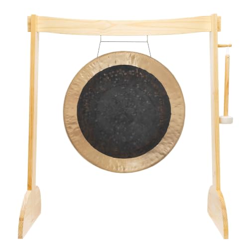 24" to 26" Gongs on the Small Lunaphonic Wood Gong Stand - Includes Gong, Stand, & Mallet/Moon-Shaped Stand/Great for Meditation - size: 26" Deep Breath Chau Gong
