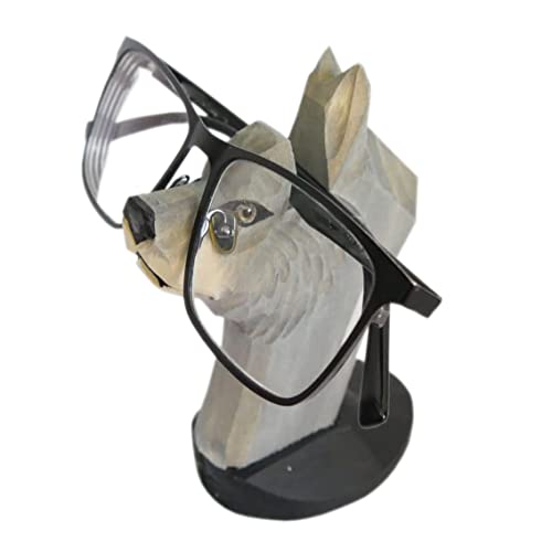 Red Dollar Handmade Wood Carved Animal Eyeglass Holder, Cute Sunglasses Display Stand, Nightstand Home Office Desk Decor, Christmas Holiday New Year Business Gift for Men Women Adults (Wolf) - color: Wolf