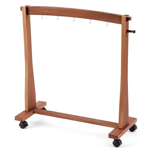 Ripeng Gong Chimes Wood Stand for 14 to 22 Gongs with Base for 1 Gong or 5 Chimes Wood Drum Stand with Brake Pulley for Sound Therapy and Meditation(Brown, Style A) - color: Brown, size: for 14" to 22" Gongs, style: Style A