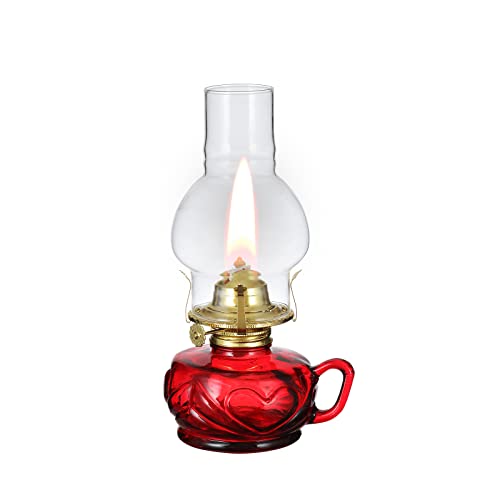 Vintage Red Kerosene Lamp with Handle Large Color Glass Oil Lamps for Indoor Use Decorative Indoor Oil Lamp Hurricane Lamp Lantern for Tabletop Decor Emergency Lighting - style: Red