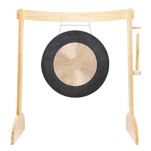 24" to 26" Gongs on the Small Lunaphonic Wood Gong Stand - Includes Gong, Stand, & Mallet/Moon-Shaped Stand/Great for Meditation - size: 24" Dark Star Gong
