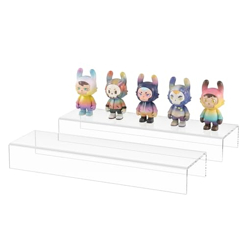 Acrylic Shelf Riser 15x4.3x2 pack of 2, Clear Display Shelf 10” for Figure, Cosmetics, Bags, Shoes, Toys, Collectibles, 15x4.3x2 Inch - size: 15x4.3x2 Inch