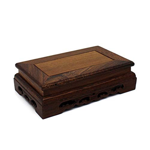 CVHOMEDECO. Primitives Rustic Rosewood Rectangle Display Stand Vase Pot Base Fishbowl Pedestal Stand. (6-1/2 Inch) - size: 6-1/2"L