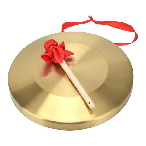 12.6 inch Gongs Instrument, Copper Gong with Beater and Red Hanging Ribbon for Celebration, Party, Festivals