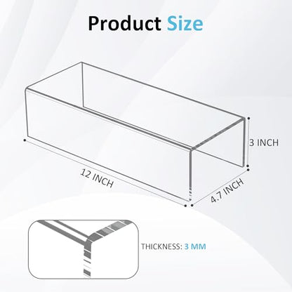 Sezanrpt Acrylic Shelf Riser 12x4.7x3 pack of 2, Desktop Rectangular Acrylic Tray Pedestal Stand for Funko Pop Figure, Bags, 12x4.7x3 Inch - color: Clear, size: 12x4.7x3 Inch