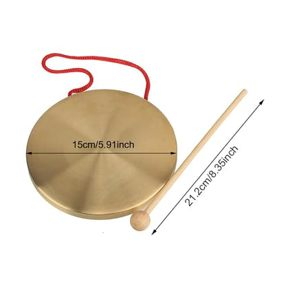 Yibuy 150mm Brass Instruments Copper Cymbals Opera Gong with Round Play Hammer Drumstick