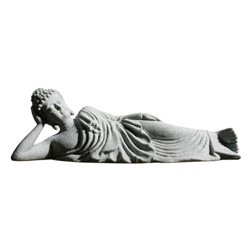PRETYZOOM Little Reclining Buddha Ornament 3.54In Sandstone Mini Statue Indoor Zen Garden Meditation Decoration