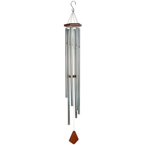 Nature’s Melody Premiere Grande Tunes Wind Chimes – Outdoor Windchime with 6 Tubes Tuned to E Pentatonic Scale, Rustproof Aluminum, Beech Wood & S Hook Hanger for Sympathy, Memorial Gift or Zen Garden - color: Silver, size: 56"