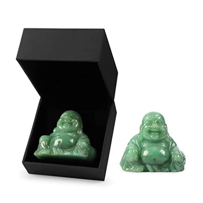 Artistone 2 inch Laughing Buddha Statue, Healing Crystal Hand-Carved Gemstone Religion Sitting Happy Buddha Figurine Statue Pocket Stone Home Decoration (Green Aventurine) - color: Obsidian