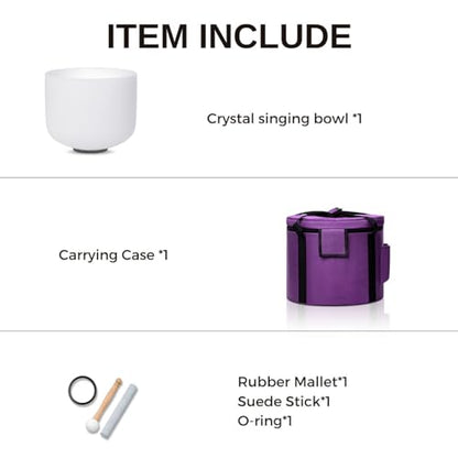 8 Inch F Note 432hz Heart Chakra Crystal Singing Bowl Healing Pure White with Carrying Case and Rubber Mallet Suede Strikers Oring - color: White F, size: 8 inch