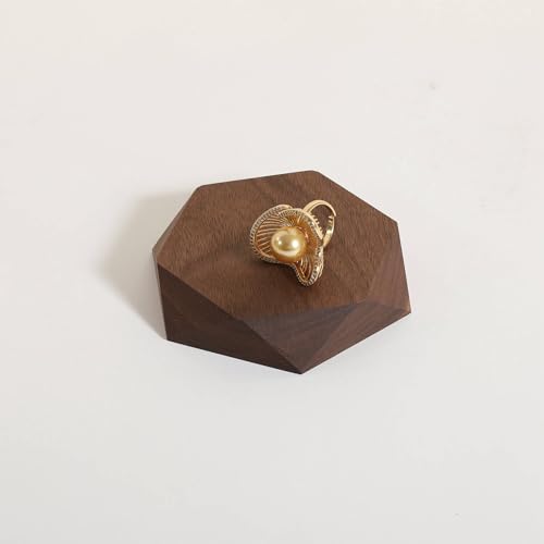 single Walnut Jewelry display Tray for selling, Wooden hexagon display riser for jewelry, Jewelry retail shop display stand, photography props【Walnut Hexagon single Small】 - color: Brown, size: Small