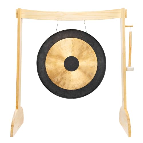24" to 26" Gongs on the Small Lunaphonic Wood Gong Stand - Includes Gong, Stand, & Mallet/Moon-Shaped Stand/Great for Meditation - size: 26" Chau Gong