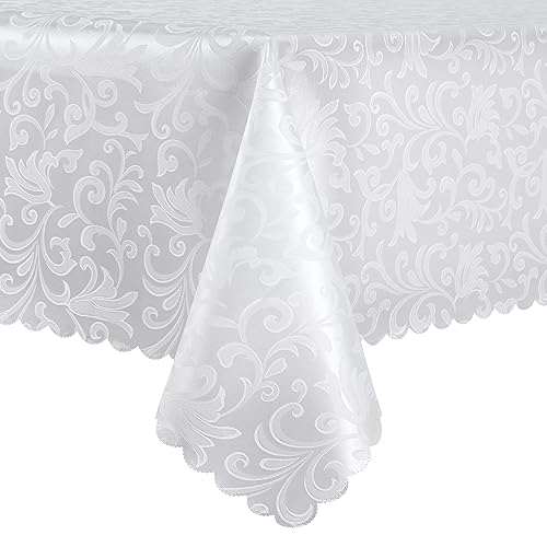 Wave Scroll Damask Jacquard Rectangle White Tablecloth 52"x70"，Wipeable Table Cover for Dining Table, Buffet Parties and Camping - color: White, size: 52" x 70" (Rectangle)
