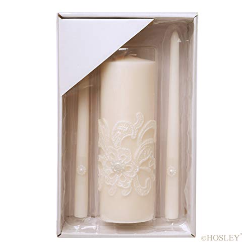Hosley 11.5-Inch Wedding Unity Candle Set – Cream Pillar & 2 Taper Candles for Ceremony, Special Events, Emergency Kit, Reiki Spa Meditation - color: Cream