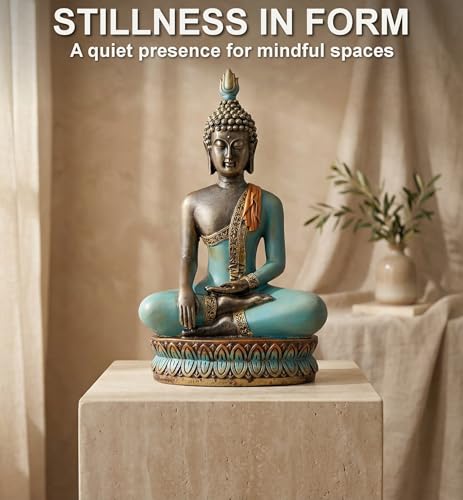 Large 12.5-Inch Polyresin Buddha Statue, Hand-Painted Turquoise & Gold - color: Turquoise and Gold
