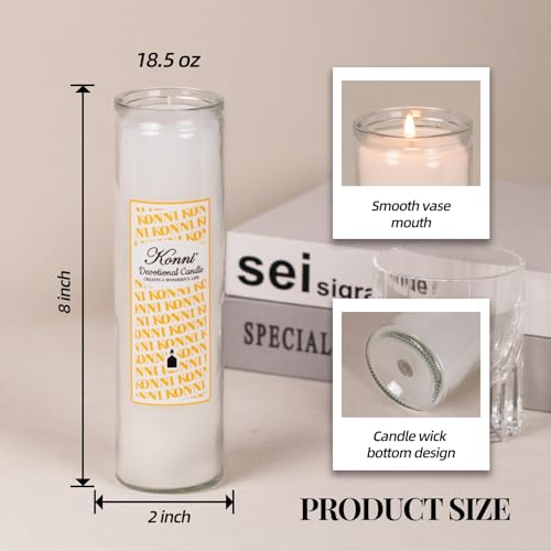 KONNI Pillar Candles in Glass Set of 3, 2x8 Inch White Candle - color: White